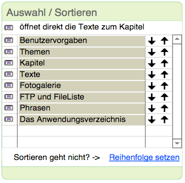 Auswahl / Sortieren in Kapiteln