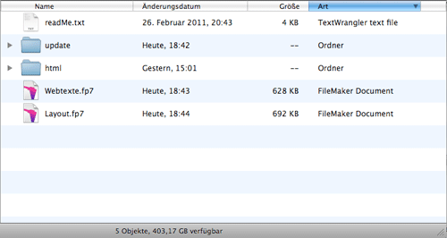 Das Anwendungsverzeichnis von FM4Web