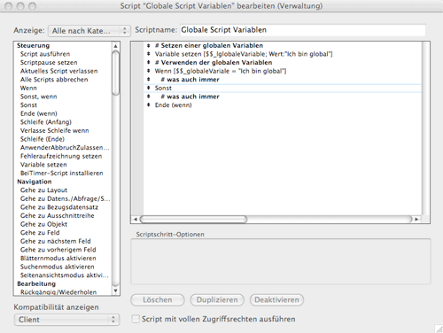 Globale Variablen in einem FileMaker Pro Script