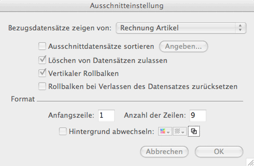 FileMaker Pro Einstellung für das Ausschnittwerkzeug 