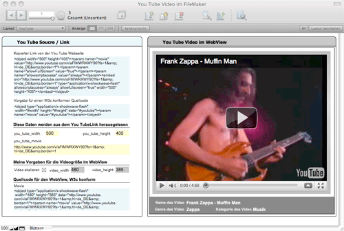 FileMaker Pro mit einem Video von YouTube