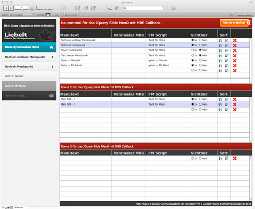 FileMaker Layout mit dynamischer Navigation / Eingabemaske für das Menü