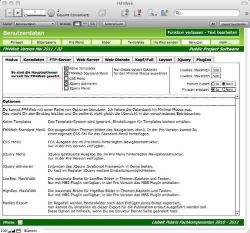FM4Web Webseitenausgabe anpassen